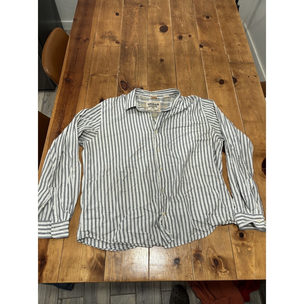 Timberland Men's XXL Classic Fit Long Sleeve Striped Button-Down Shirt White